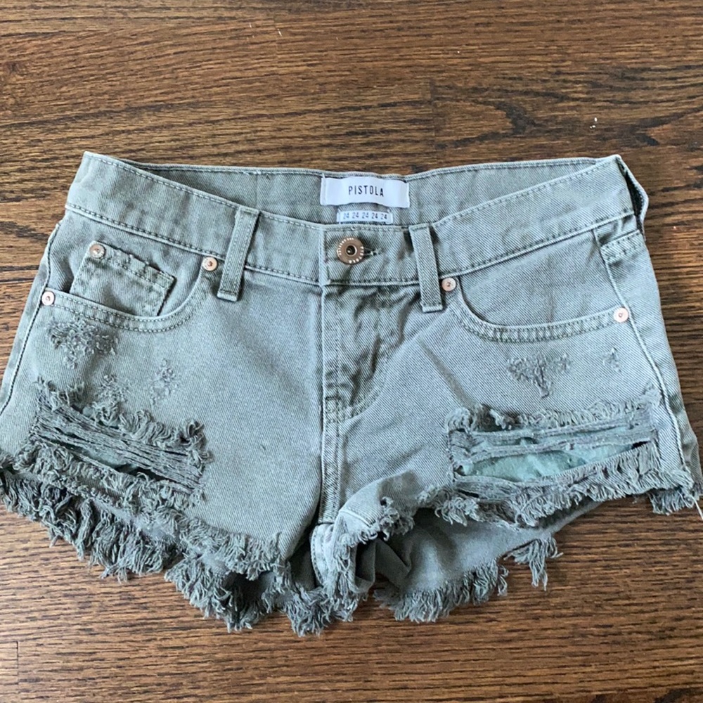 Pistola size 24 gray denim distressed shorts